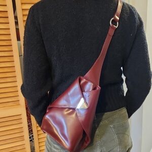French elegant Burgundy Leather Sling Bag